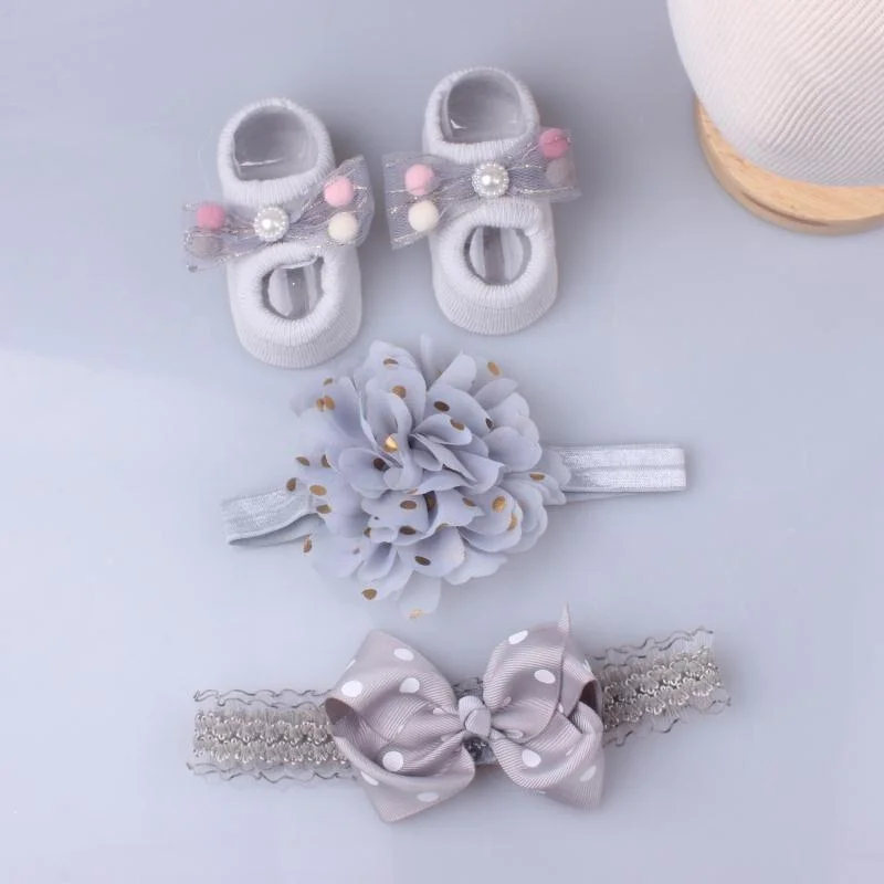 3Pcs/Set Lace Flower Baby Girl Headband Socks Set Crown Bows Newborn Hairband Headbands For Girls Turban Baby Hair Accessories
