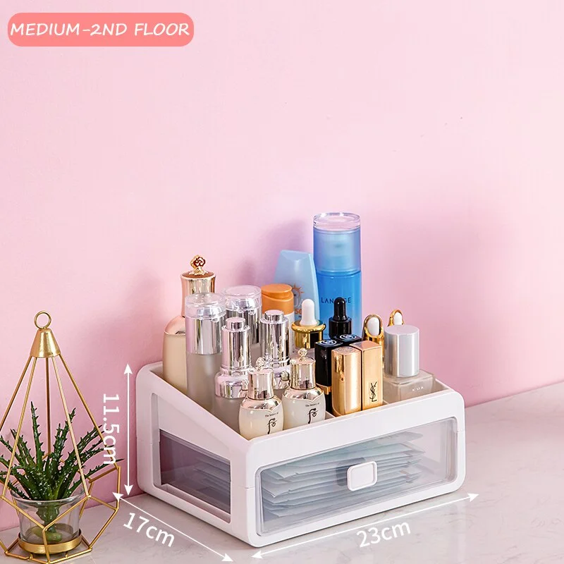 Cute Transparent Make Up Storage Box Organizer Drawers Organizers Box Desk Container Cosmetic Clear Storage Case Box Living Room
