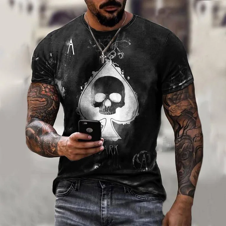 Skull Pattern Street Punk Style Summer Men's T-shirts at Hiphopee