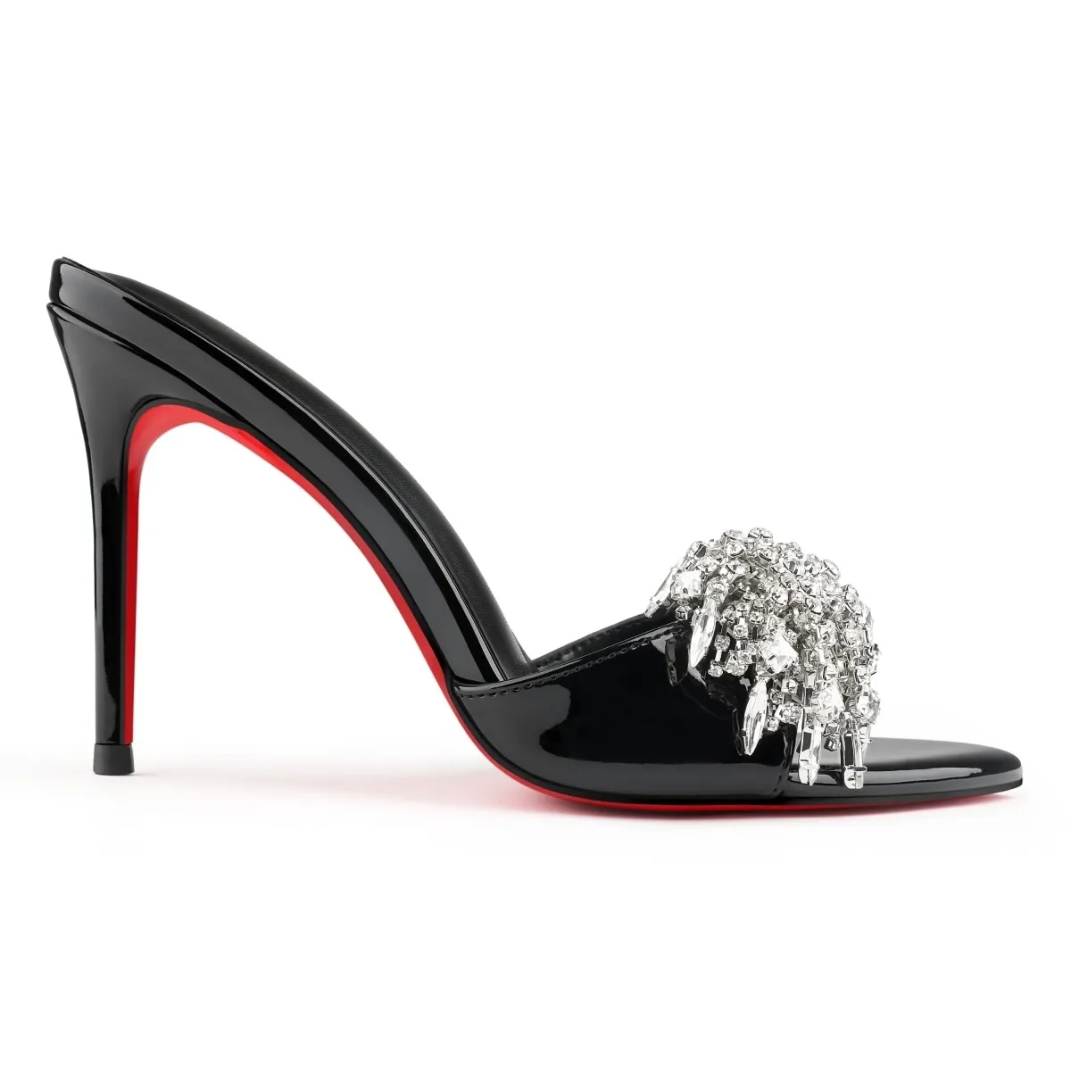 100mm/120mm Red Bottom Sparkling Rhinestone Fringe Open Toe High Heel Mules-MERUMOTE