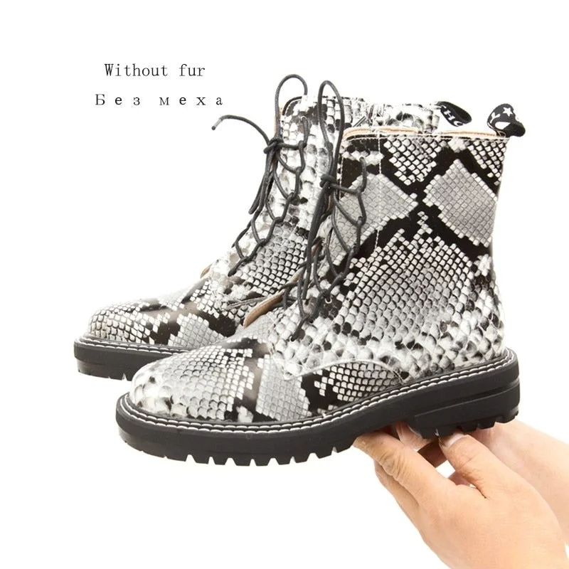 AIYUQI Boots Female 2021 Genuine Leather Women Booties Lace Up White winter women shoes Non-slip girl Martin boots