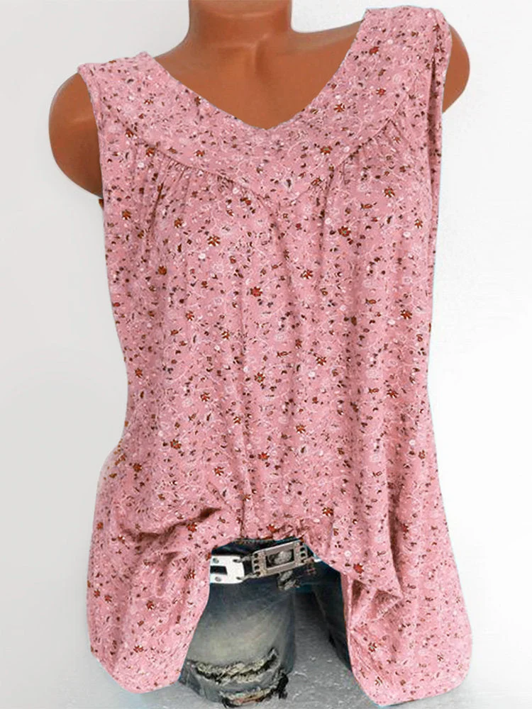 Floral Sleeveless V-neck T-shirt