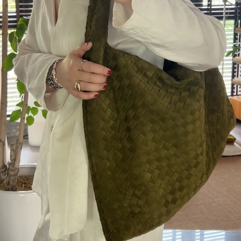 Women’s Large Suede Solid Color Streetwear Weave Square Zipper Underarm Bag