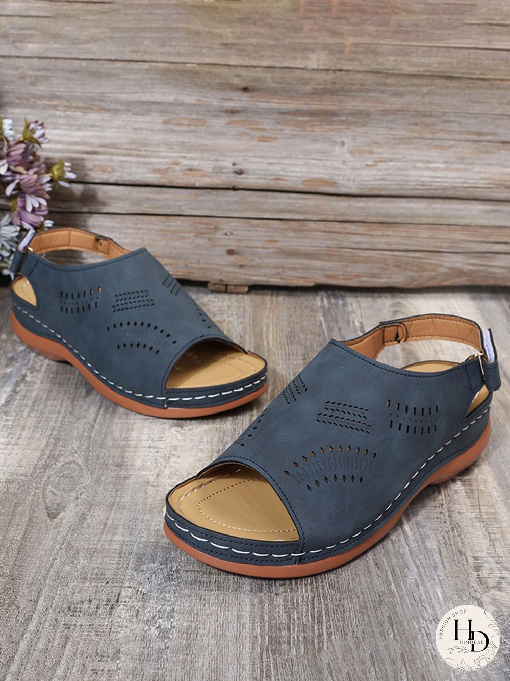 Cutout Velcro Vintage Casual Velcro Wedge Sandals