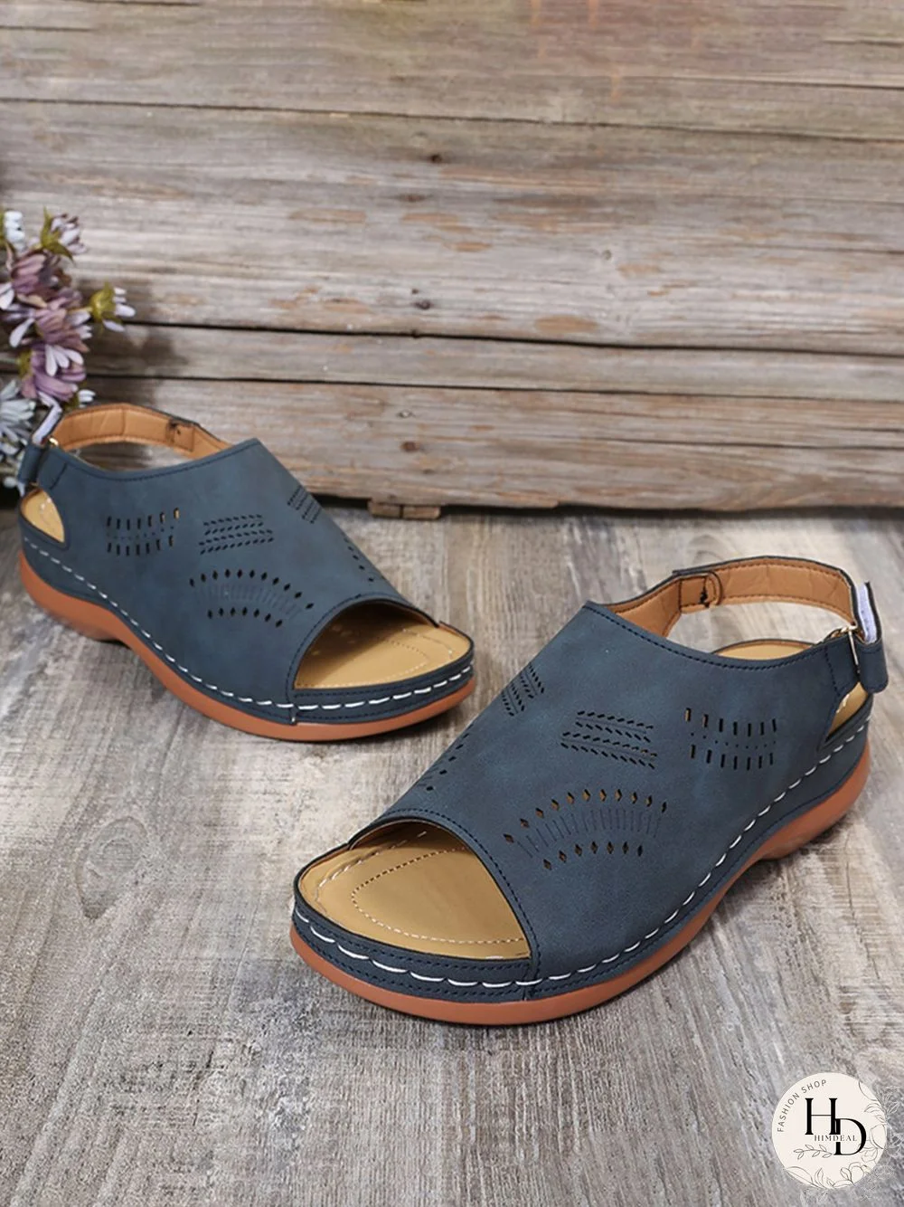 Cutout Velcro Vintage Casual Velcro Wedge Sandals