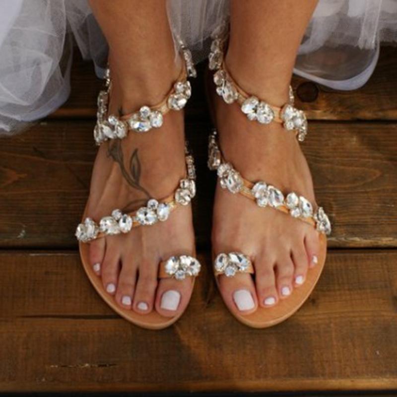 Rhinestone Date Travel Flat Wedding Sandals