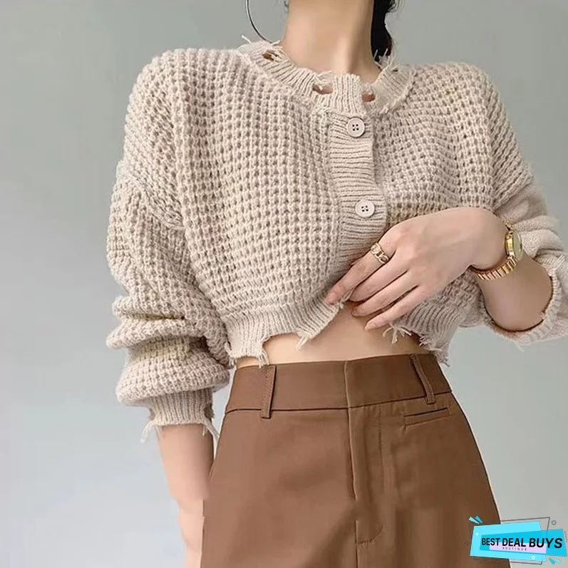 MEXZT Streetwear Women Hole Harajuku Cardigan Sweater Autumn Winter Hollow Out Korean Crop Tops Casual Long Sleeve Y2k Sweater