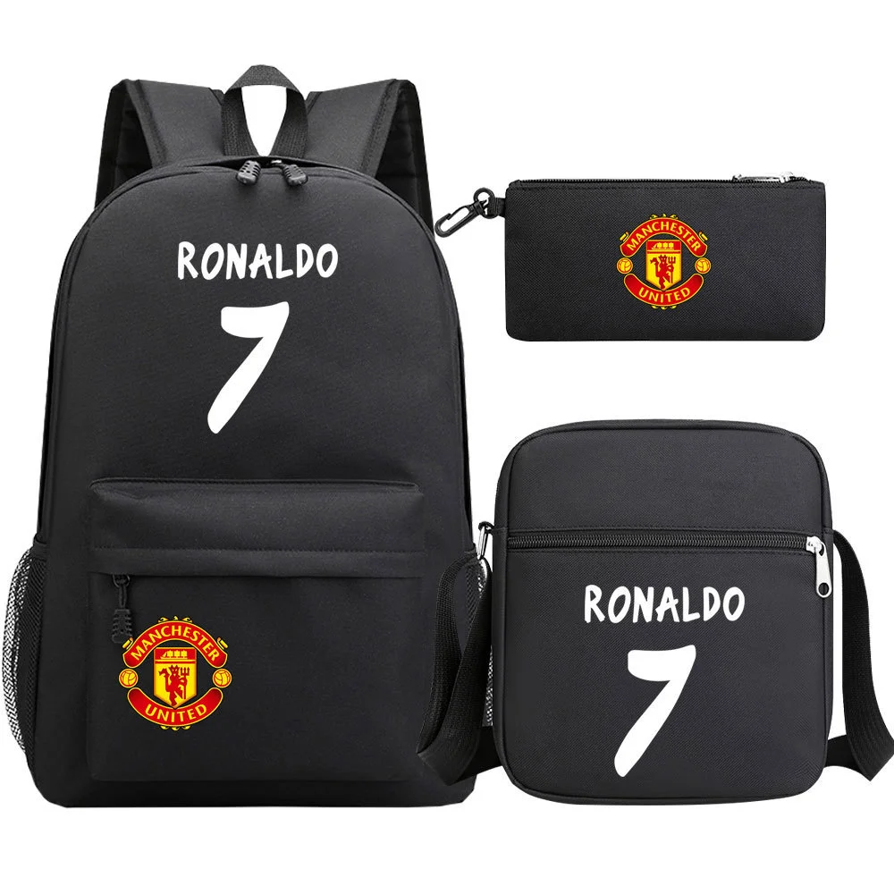 Buzzdaisy Cristiano Ronaldo School Bag Set - Backpack, Pencil Case & Lunch Bag | 15-inch Laptop Compartment | Waterproof Canvas | Double-Sided Mesh Pockets