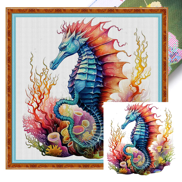 【Huacan Brand】Seahorse 14CT Stamped Cross Stitch 40*40CM