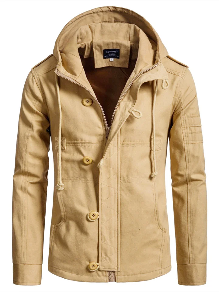 Men's Casual Solid Color Hooded Cardigan Jacket | 168DEAL