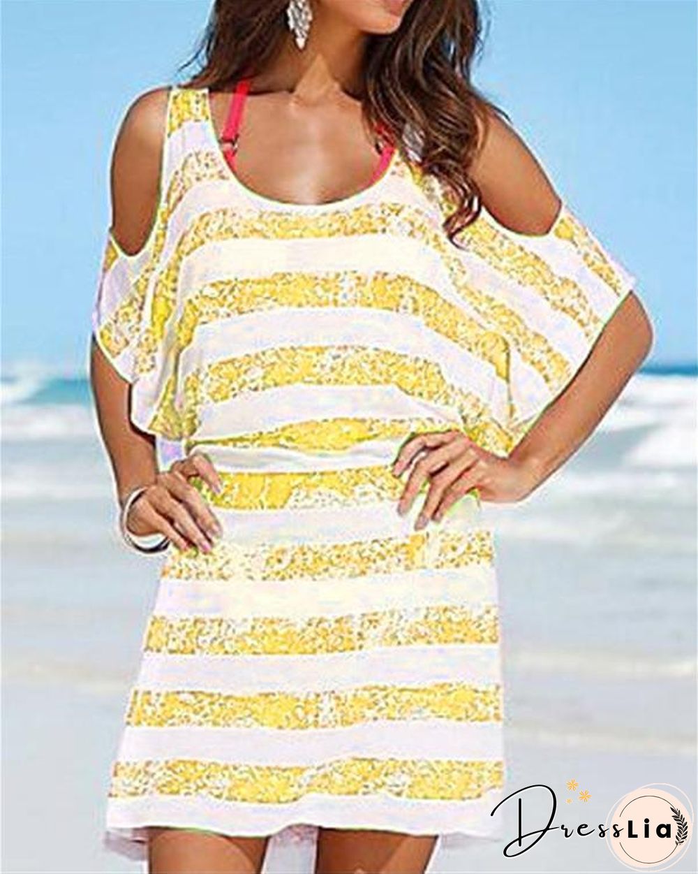 Summer Beach Striped Short Sleeve Mini Dress