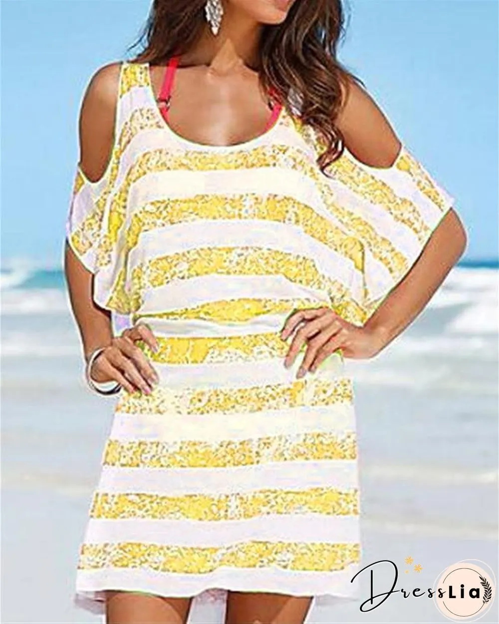 Summer Beach Striped Short Sleeve Mini Dress