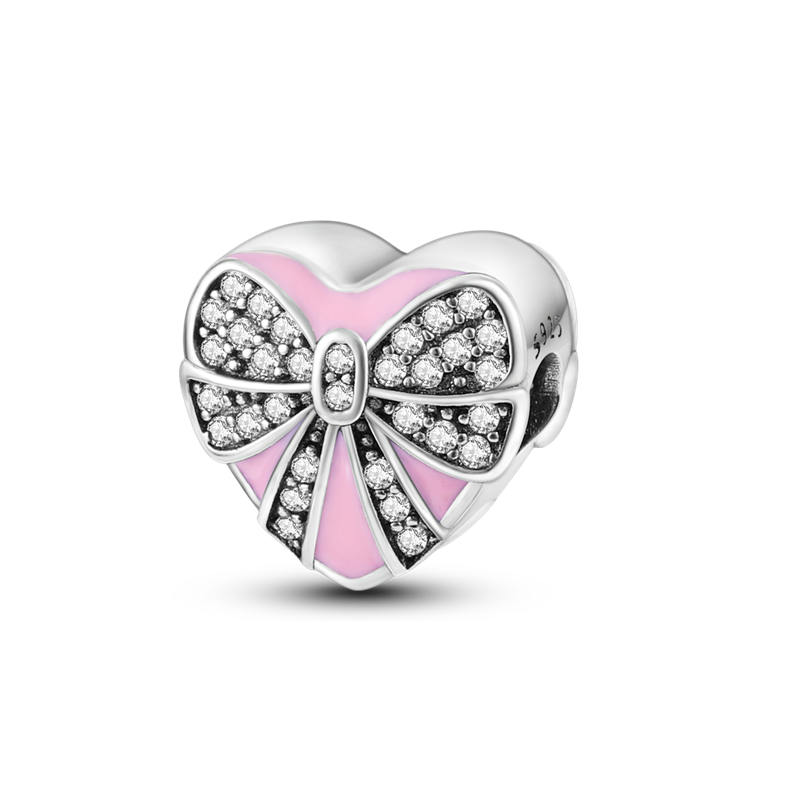 100% 925 Sterling Silver Heart Gift Box Pendant Clear CZ Charm fit Charm Bracelet DIY Jewelry KTC343