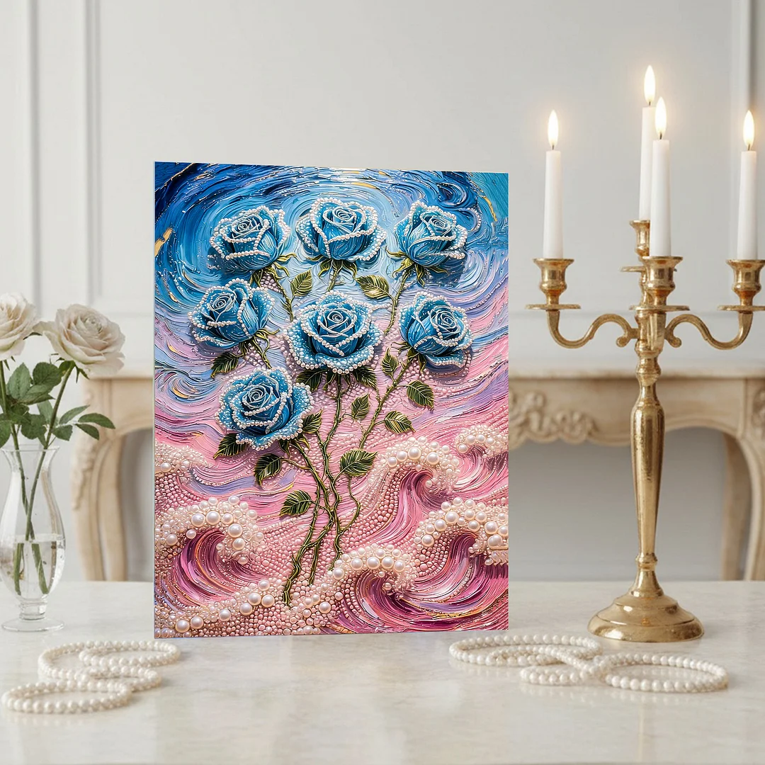 Blue - DIY Pearl Diamond Art Kit With Frame 40*50cm