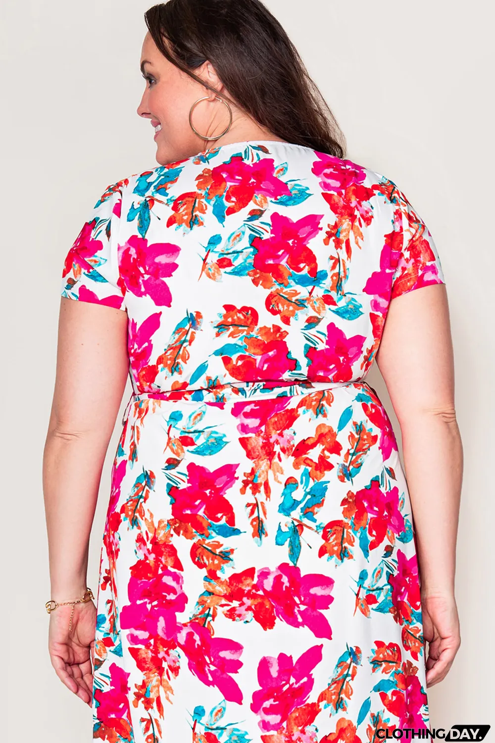 Rose Plus Size Floral Print Wrap Slit Dress