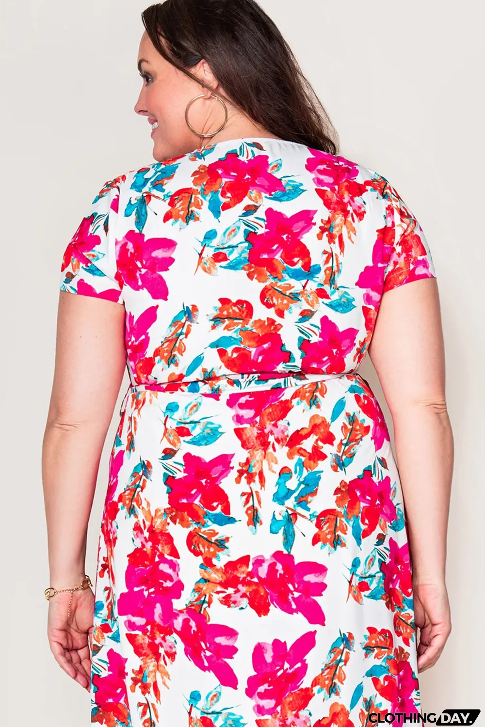 Rose Plus Size Floral Print Wrap Slit Dress