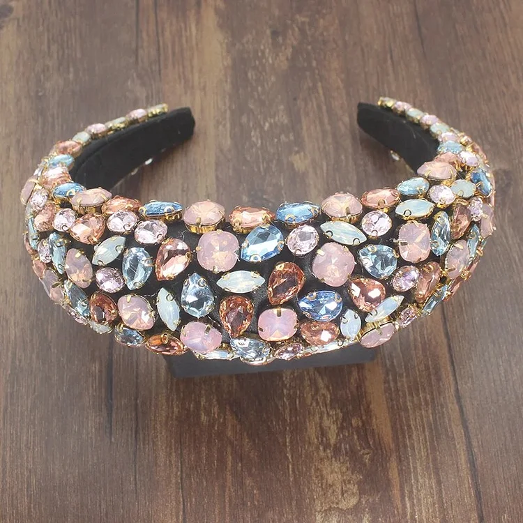 Handmade Luxury Baroque Full Padded Crystal Crown Headbands Rhinestone Tiara Wedding Party Women Shiny Wide Headwear