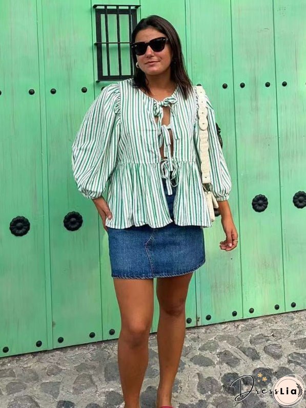 New Fashion Striped Personalized Mid-Long Sleeve Shirt