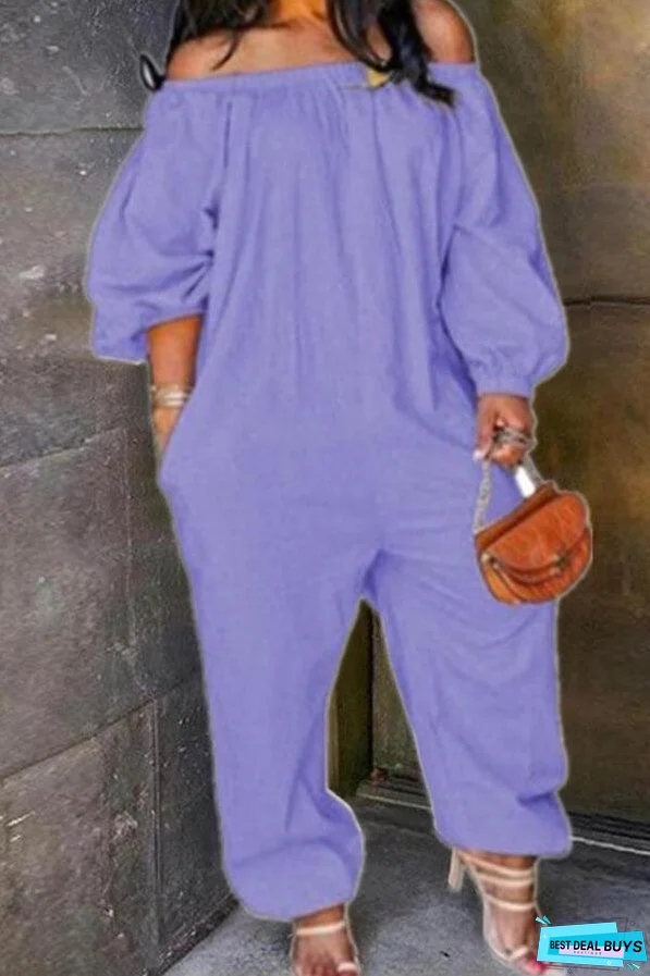 Casual Off The Shoulder Solid Color Jumpsuit