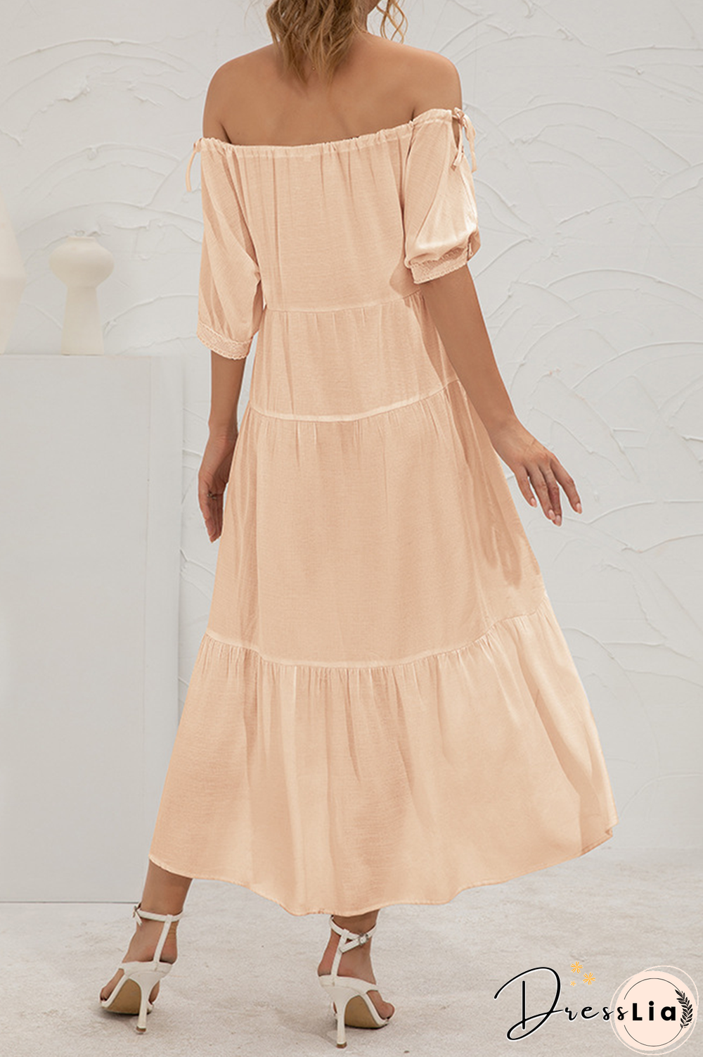 Elegant Solid Split Joint Frenulum Off The Shoulder Cake Skirt Dresses