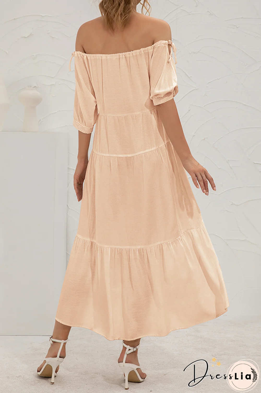 Elegant Solid Split Joint Frenulum Off The Shoulder Cake Skirt Dresses