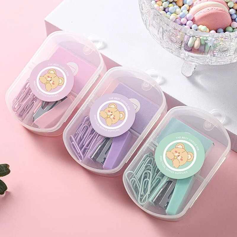 3 Box/Set Macaron Color Paper Clip Ticket Clip Stapler | IFYHOME