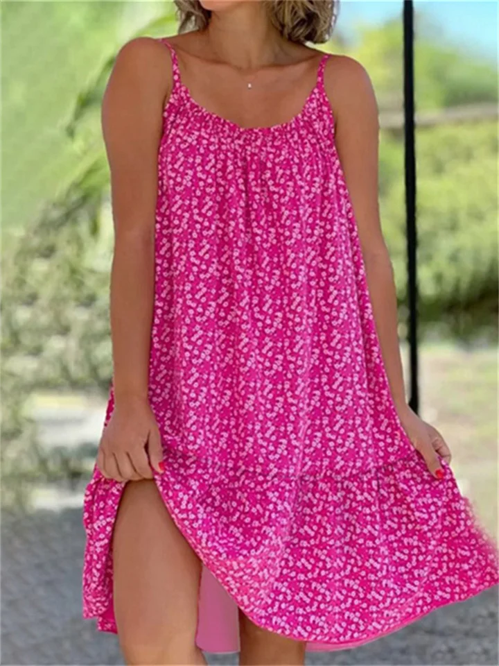 New Explosive U-neck Ruffle Hem Floral Sleeveless Halter Large Size S-5XL Dress Fresh Sweet Style Girls Wind Halter Dress | 168DEAL