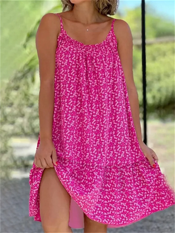 New Explosive U-neck Ruffle Hem Floral Sleeveless Halter Large Size S-5XL Dress Fresh Sweet Style Girls Wind Halter Dress-Cosfine