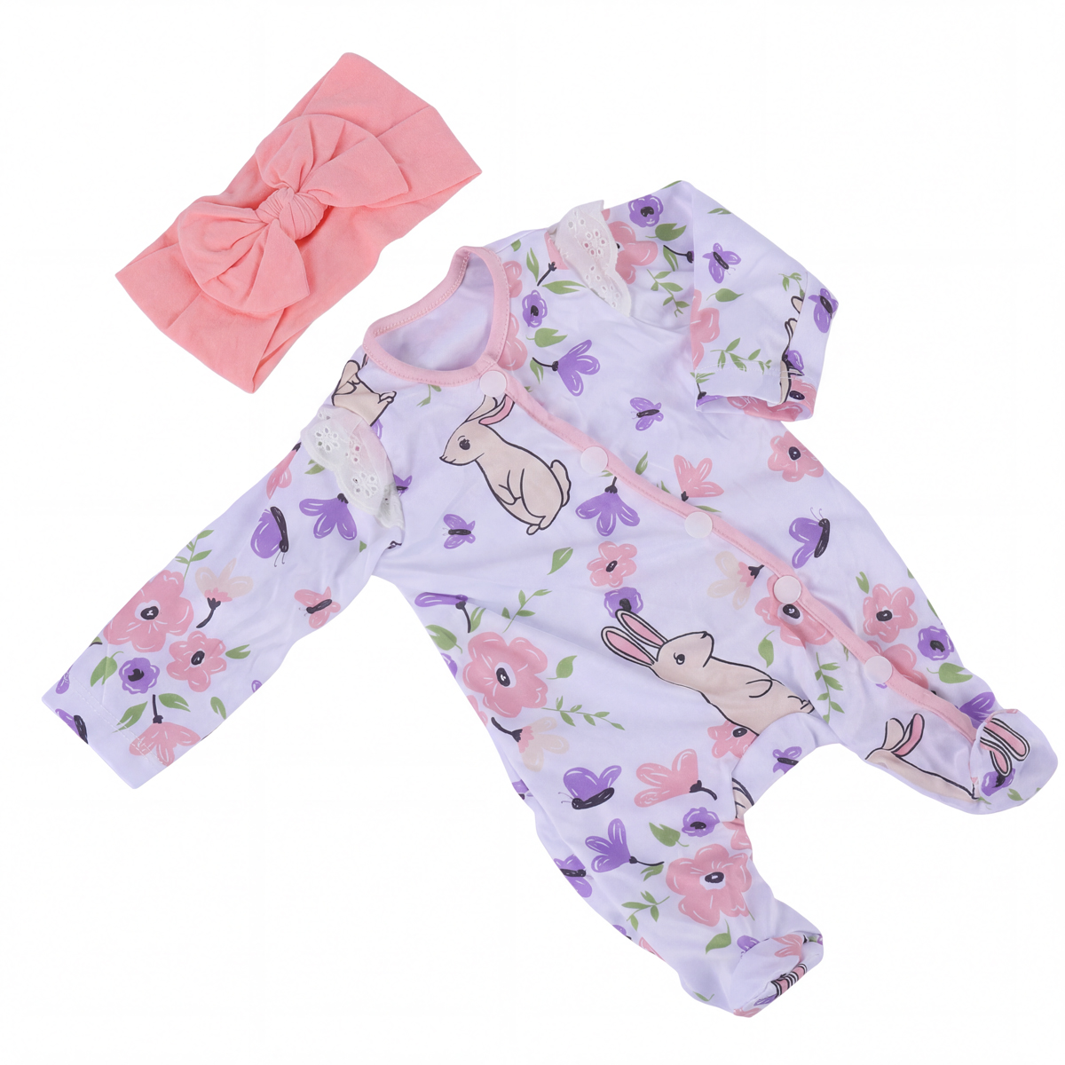 17-Inch Pink and White Bunny Romper for Reborn Babies