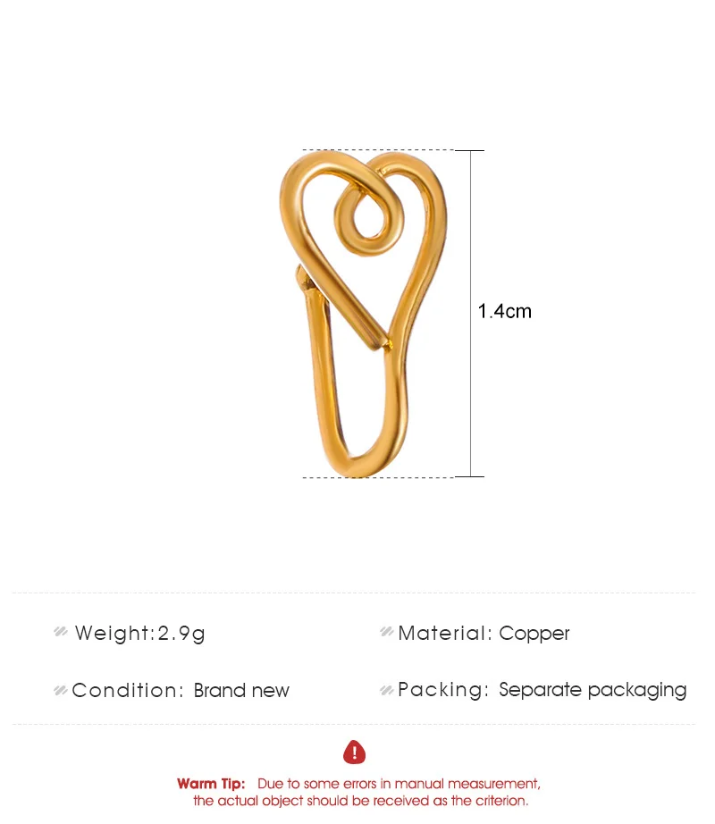 Love Nose Clip Hole-less Gold-Plated False Nose Ring