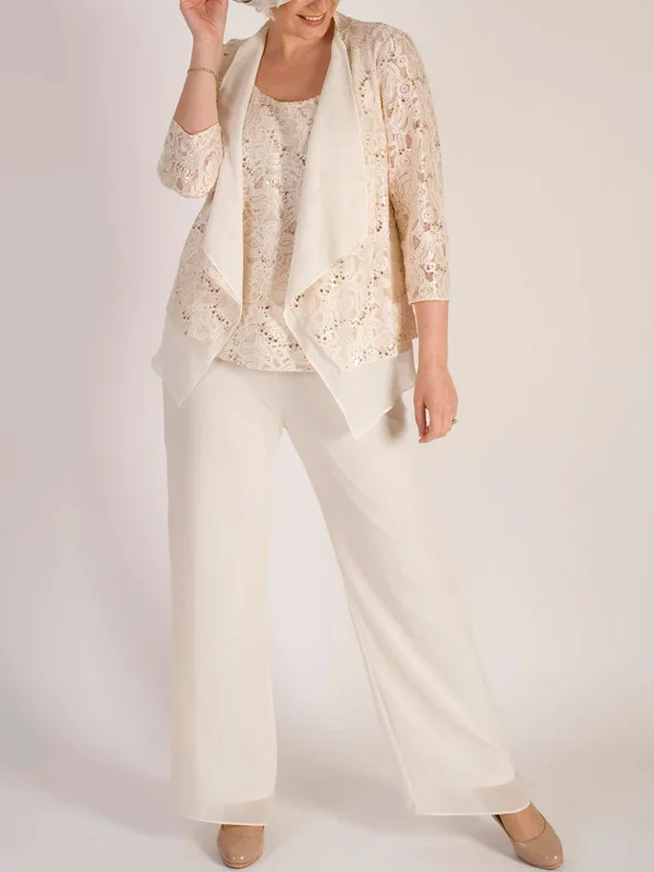 Lace vest top trousers three-piece suit