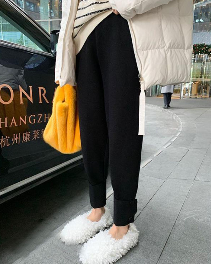 Rotimia Autumn and winter loose knitted lantern strappy casual pants