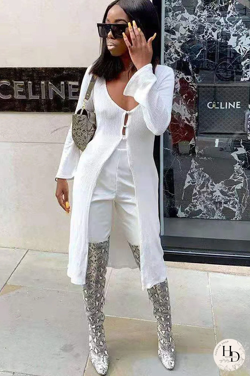 White knitting cardigan Long Sleeve Solid Patchwork Sweaters & Cardigans