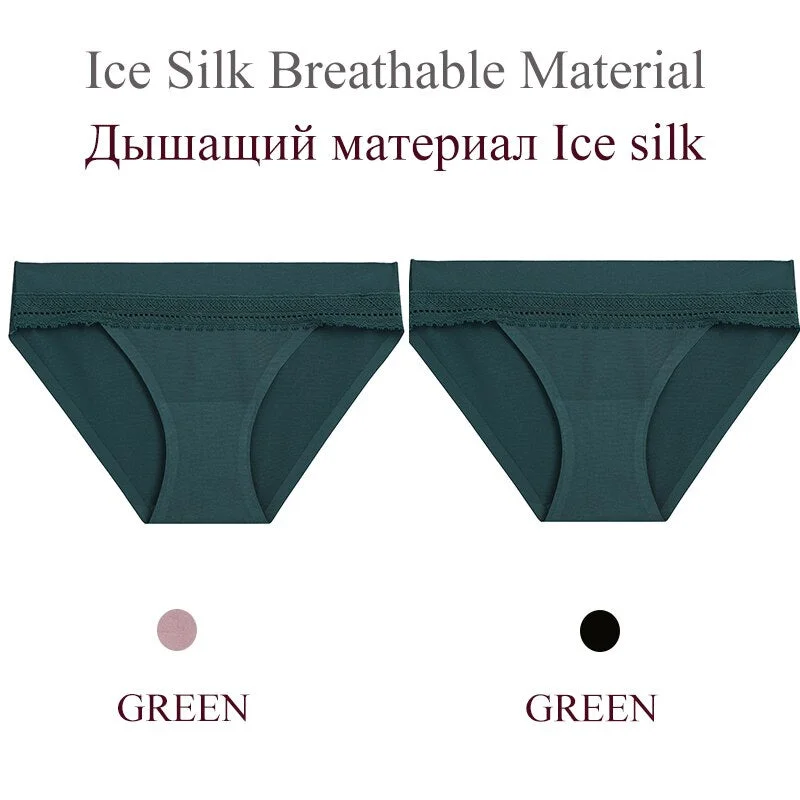 FINETOO 2PCS/Set Woman Lace Sexy Panties Ice Silk Women Underwear Seamless Low-Rise Lingerie Female Breathable Girls Panty 2021