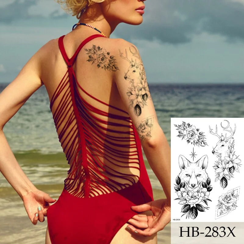 Breast Arm Sleeve Tattoo Women Sexy Back Stickers Body Art Flower Snake Leaves Pattern Sexy Tattoos