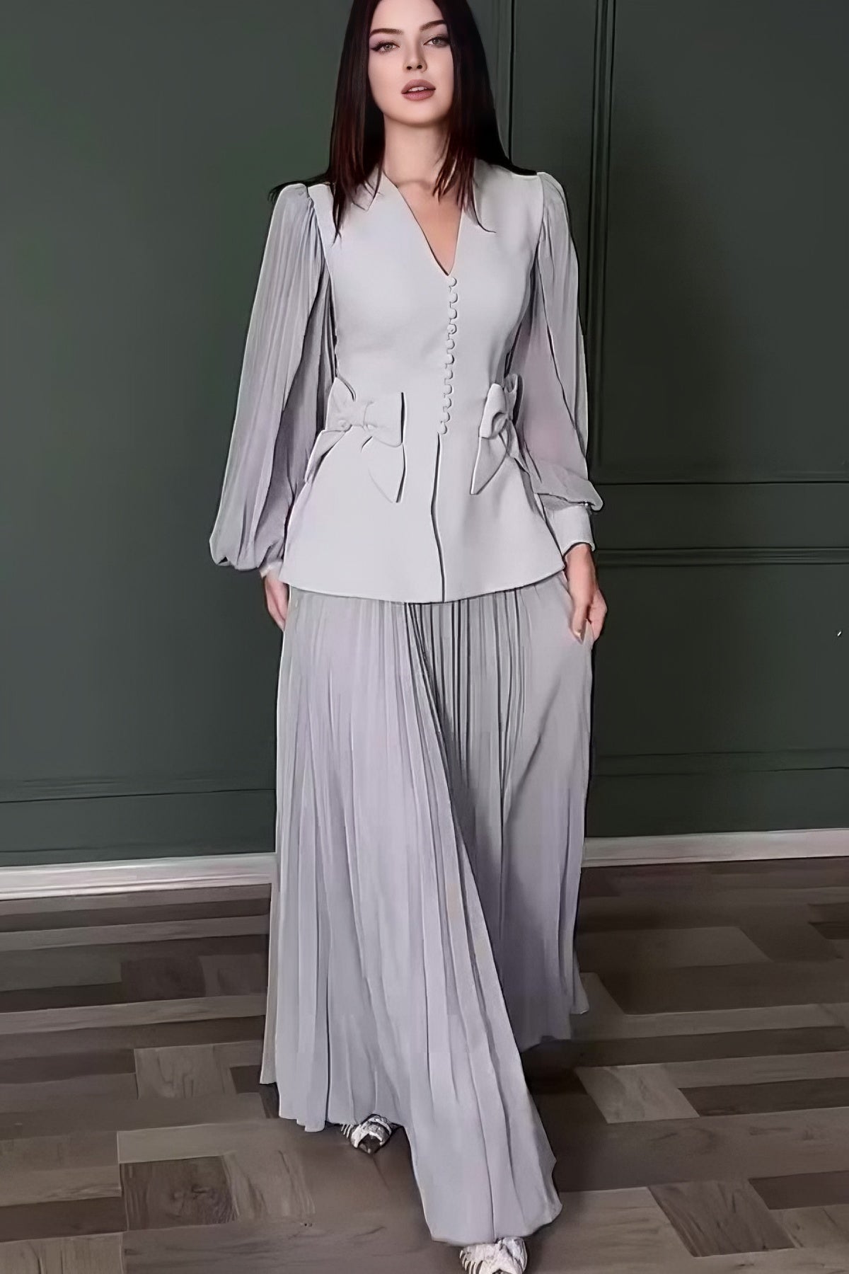 Beyprern Women's solid color style elegant skirt suit