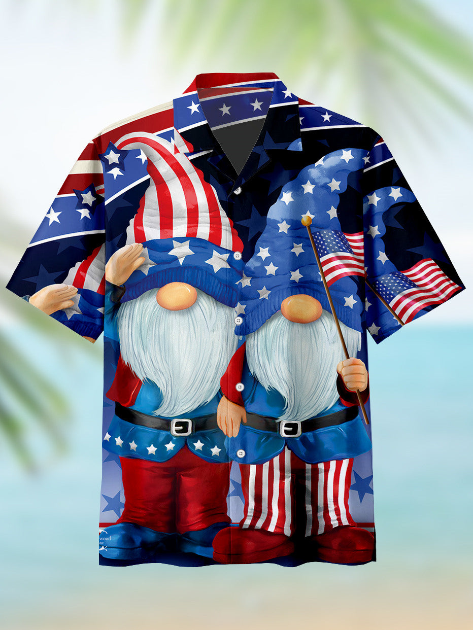 Men's Vacation Casual American Flag Day Festive Cuban Collar Hawaiian Shirt PLUSCLOTHESMAN