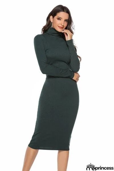 Ribbed Turtleneck Long Sleeve Dress