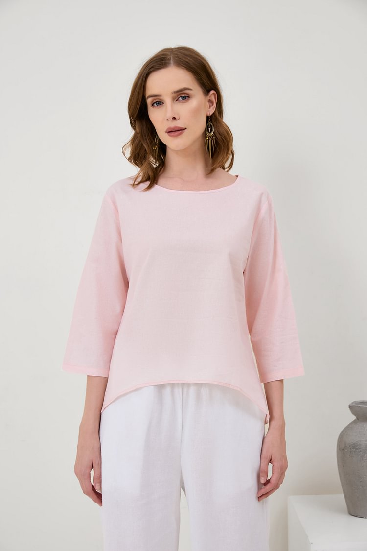 Cotton And Linen Plus Size Women'S Three-Quarter Sleeve Casual Loose T-Shirt