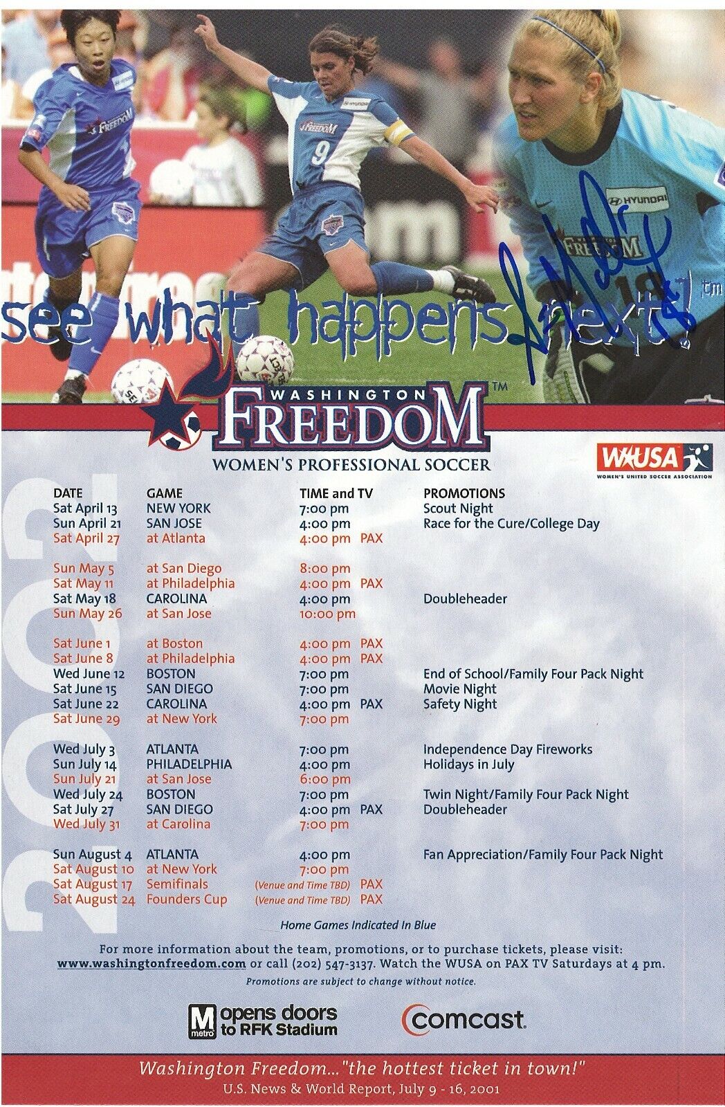 SIRI MULLINEX WASHINGTON DOM GOALIE RARE SIGNED DOM SCHEDULE Photo Poster painting