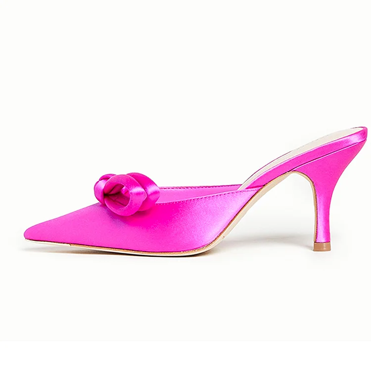 Hot Pink Classic Pointy Satin Mule Heels Vdcoo