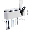 Toothbrush Cleaning Holder, Self Adhesive Toothbrush Holder with 3 Cups, Automatic Toothpaste Squeezer Dispenser Bathroom Accessories Set 