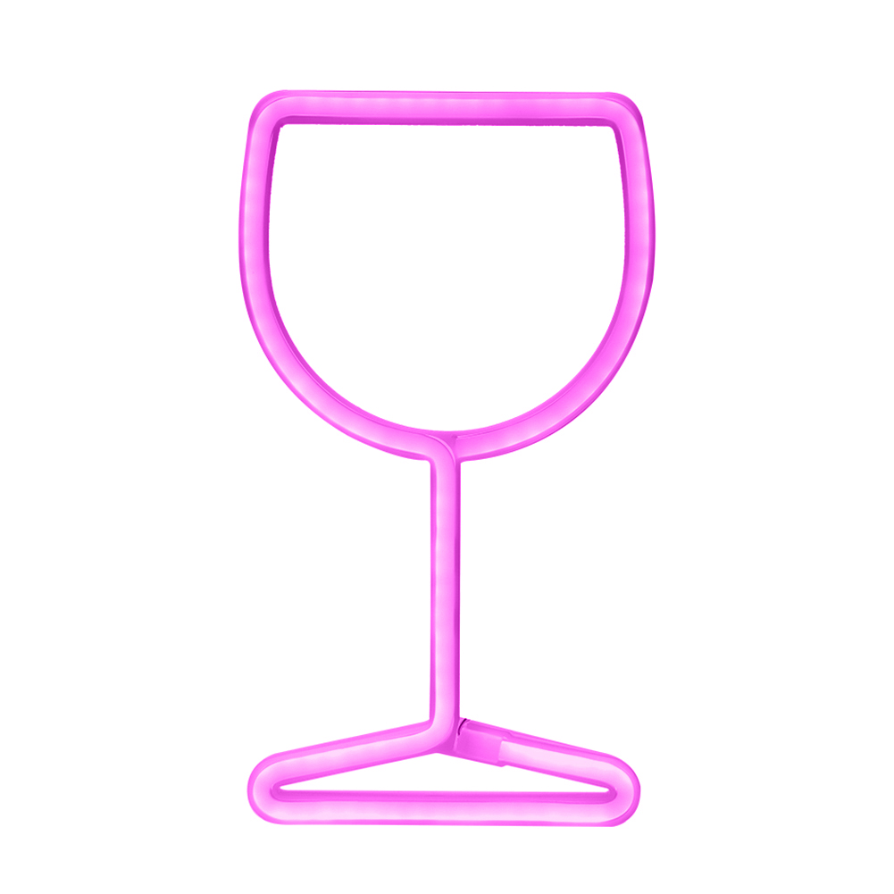 

LED Neon Light Wine Glass Wall Night Lighting USB Christmas Kids Room Decor, Pink, 501 Original