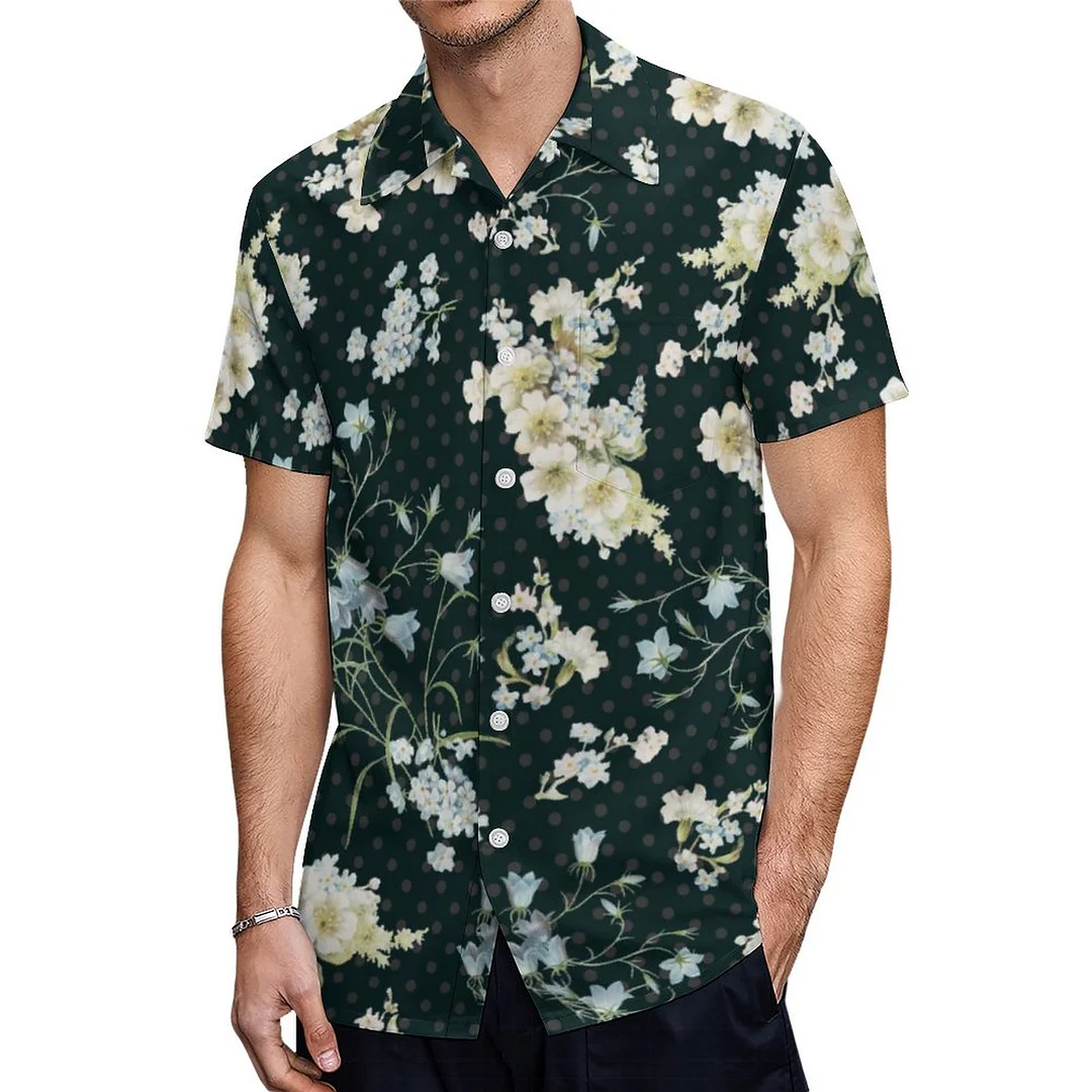 Short Sleeve Dark Vintage Flower Wallpaper Hawaiian Shirt Mens Button Down Plus Size Tropical Hawaii Beach Shirts