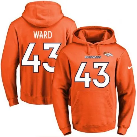 Broncos #43 T.J. Ward Orange Name & Number Pullover NFL Hoodie