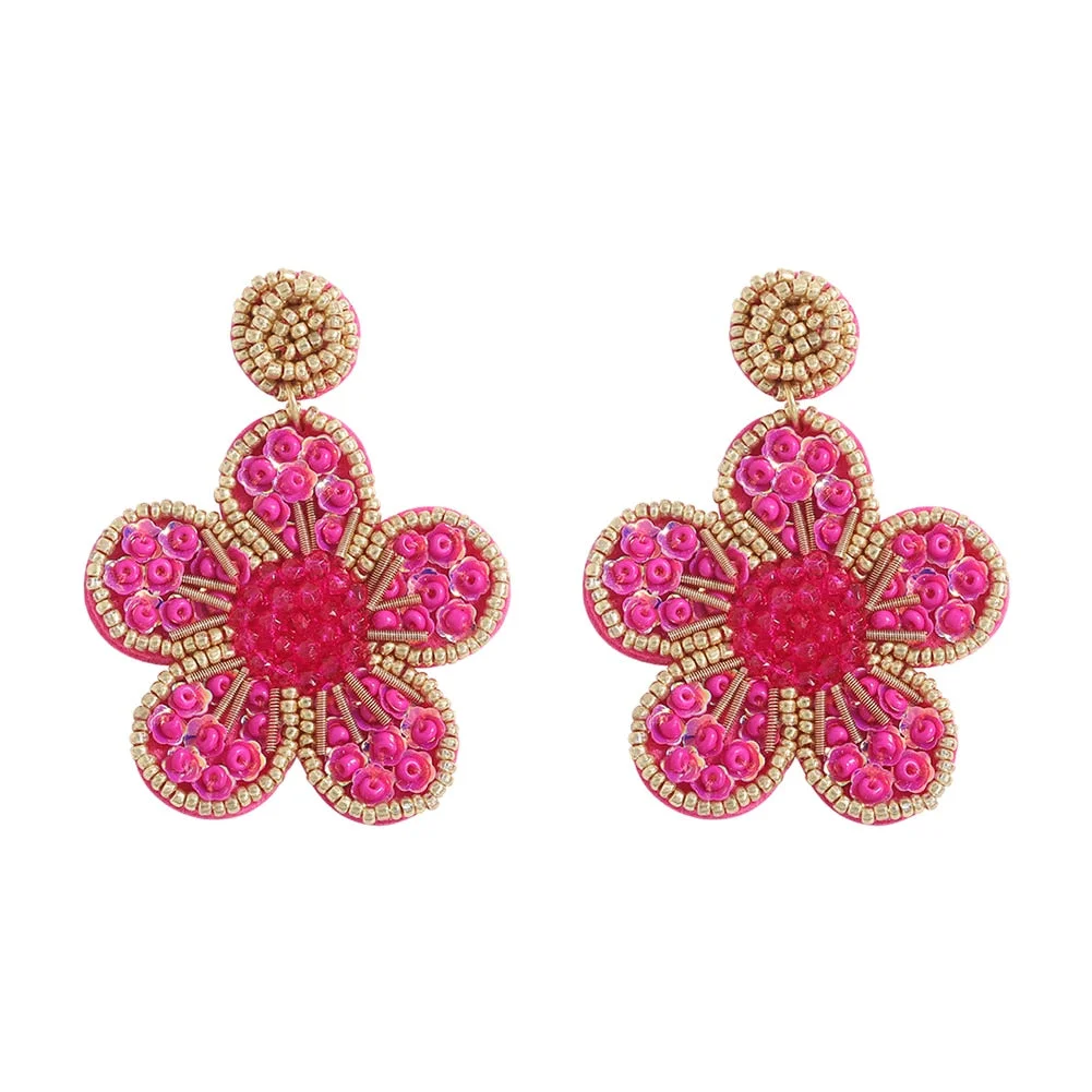 Dvacaman Bohemian Colourful Weave Beaded Flower Statement Drop Earrings Women Ethnic Handmade Seed Beads Dangle Earrings Jewelry