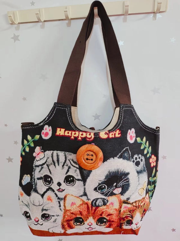 Women’s Large Canvas Elephant Ethnic Style Square Zipper Shoulder Bag