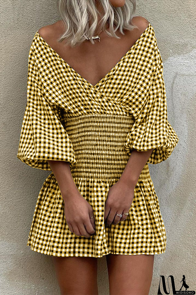 MidiSono - Casual Plaid V Neck Waist Skirt Dresses(5 Colors)