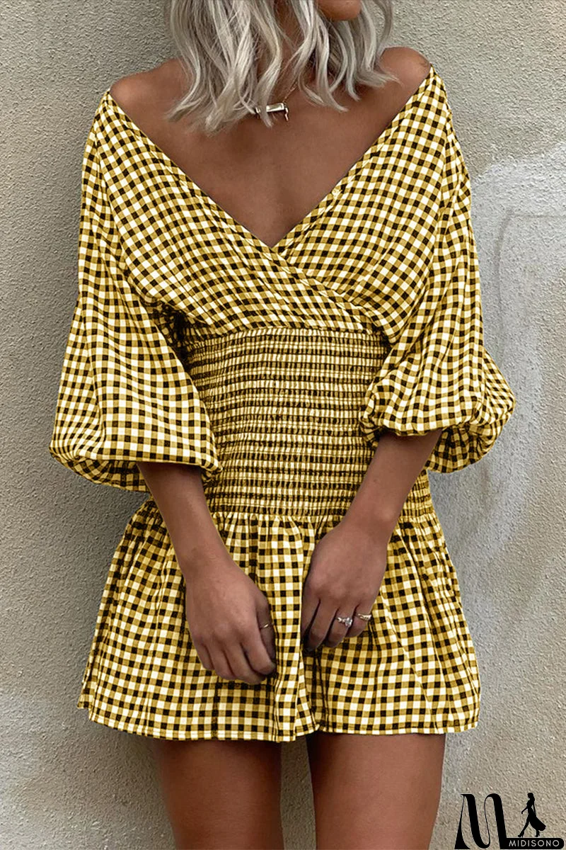 MidiSono - Casual Plaid V Neck Waist Skirt Dresses(5 Colors)