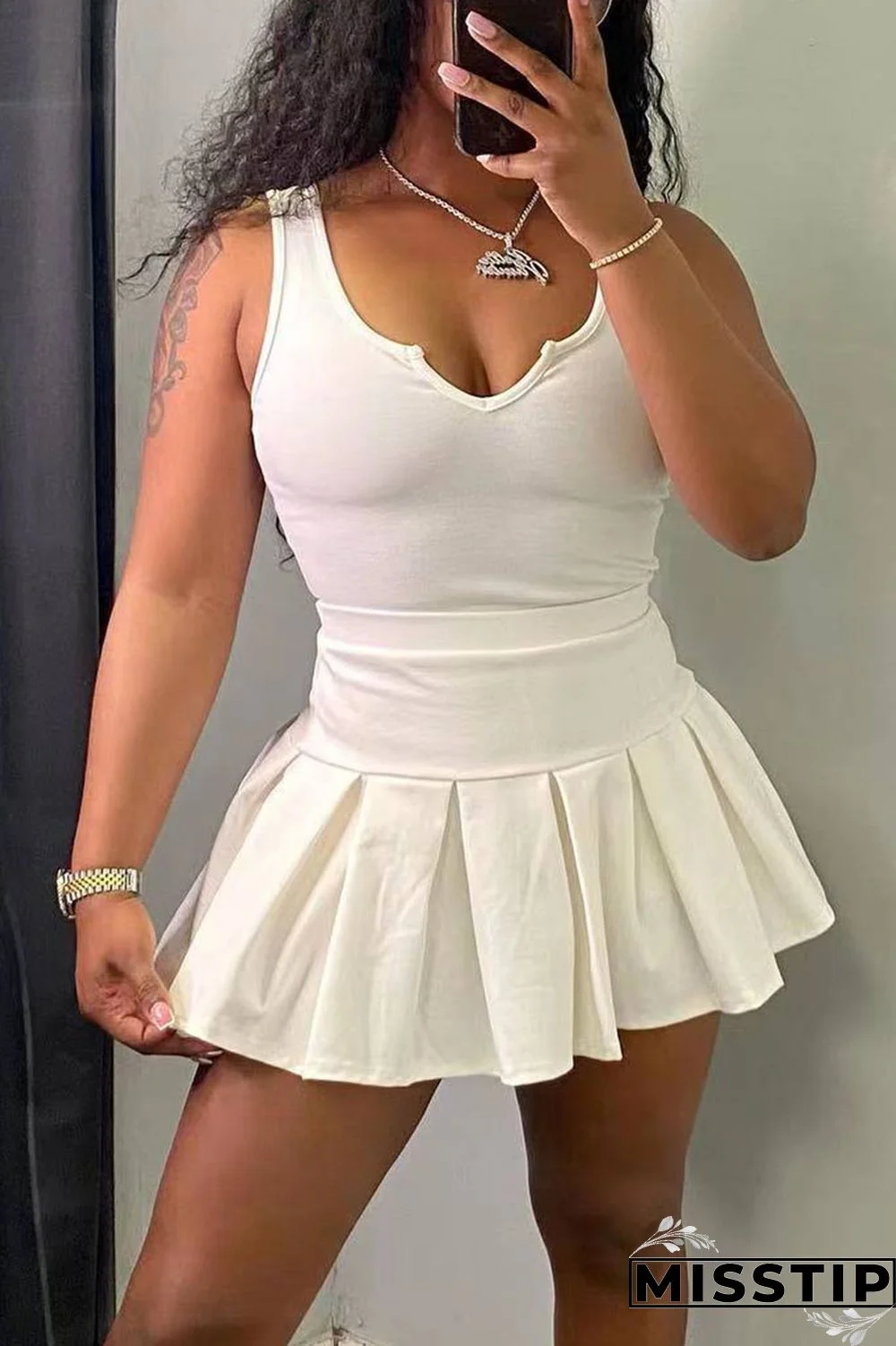 Black Casual Solid Patchwork U Neck Two Pieces